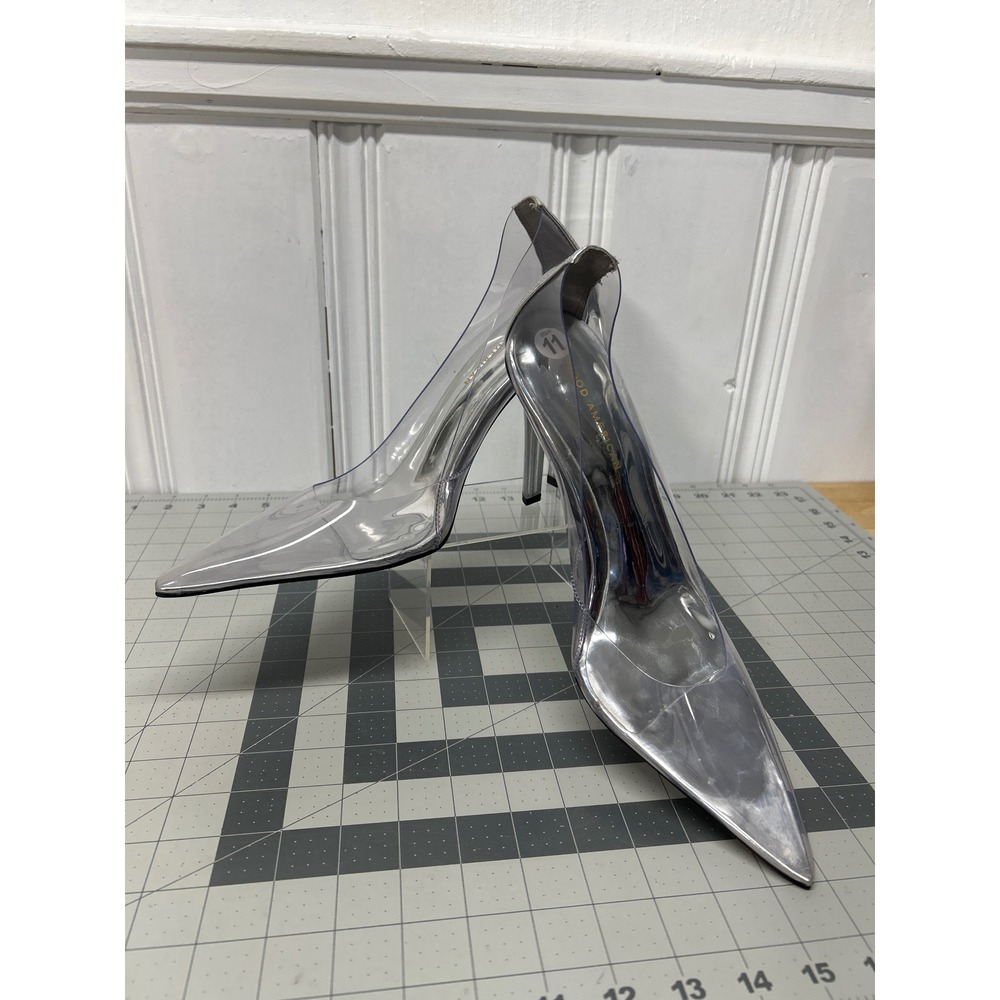 Good American Pumps Women 11 Glass Slipper Clear Silver‎ Pointed Toe Stiletto